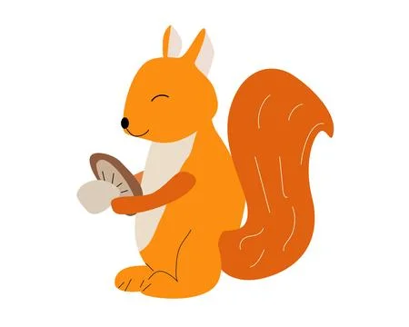 Red squirrel with a mushroom in its paws Stock Illustration