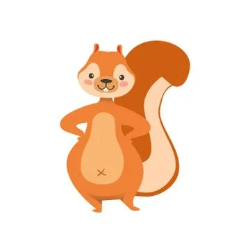 Red Squirrel Standing With Hands On Hips Humanized Cartoon Cute Forest Animal Stock Illustration