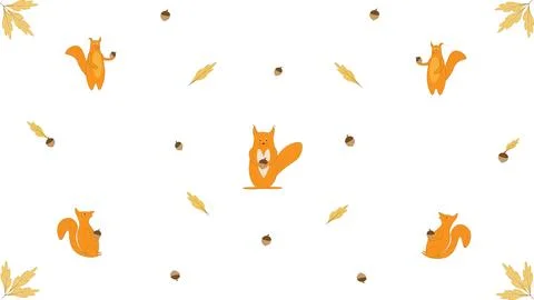 Red squirrels with acorns and oak leaves. Cute children's background イラスト素材