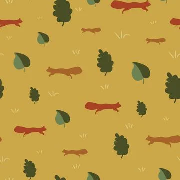 Red squirrels seamless vector pattern Illustrazione stock