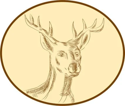 Red Stag Deer Head Circle Etching Stock Illustration