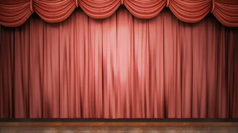 Red stage curtain opening. Stock Footage