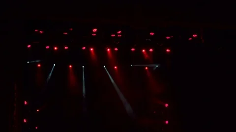 Red stage lights, light show at the concert. Stock Footage 76222211