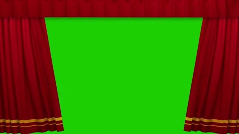 Red stage theater curtain opening green... | Stock Video | Pond5