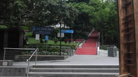 Red stairs park Stock Footage 171909688