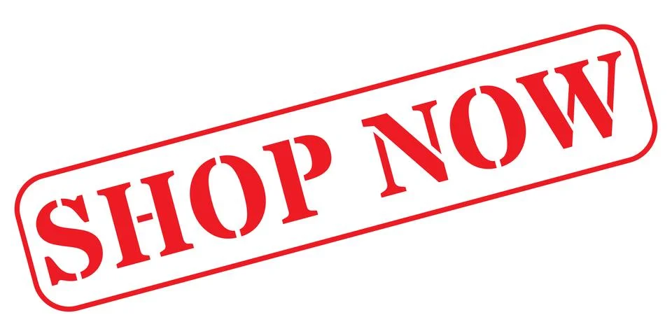 Red stamp with bold text announcing shop now Stock Illustration