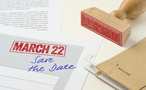 A red stamp on a document - March 22 Stock Photos