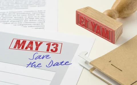 A red stamp on a document - May 13 Stock Photos