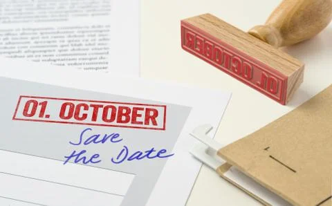 A red stamp on a document - October 01 Stockfoto's