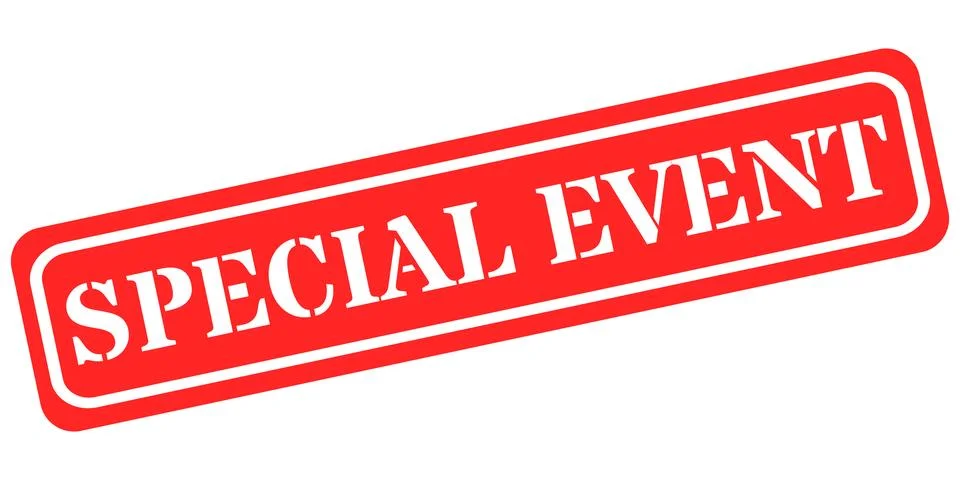 Red stamp with white text announcing a special event Stock Illustration