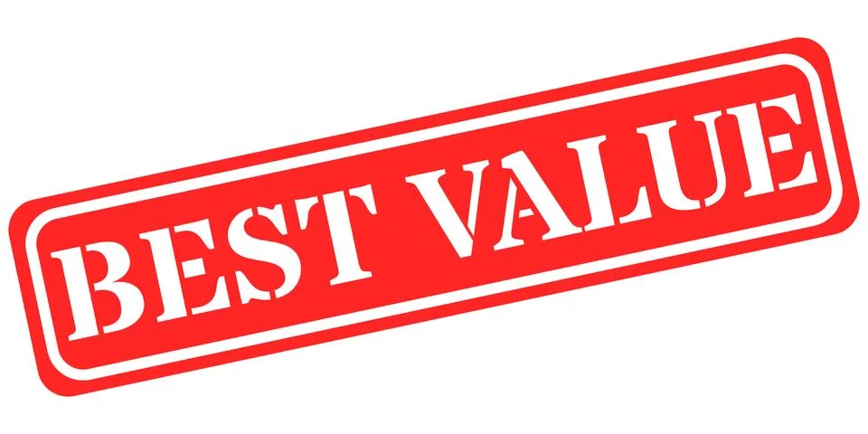 Red stamp with white text declaring best value Stock Illustration