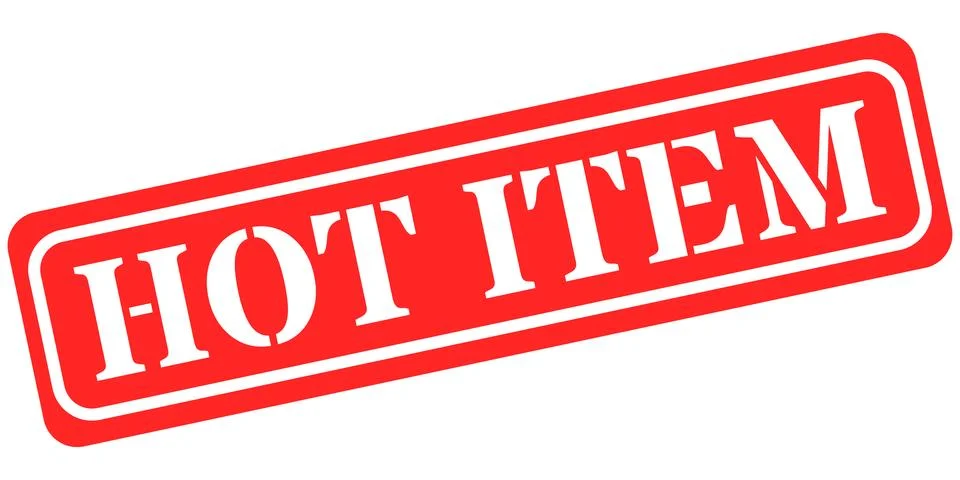 Red stamp with white text declaring hot item Stock Illustration
