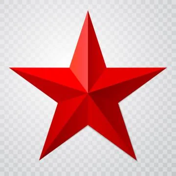 Red star 3d icon with shadow on transparent background. Vector illustration f Stockillustratie