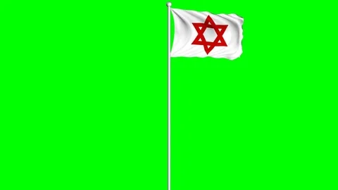 Red Star of David Flag Waving Fluttering on Wind Loopable Green Screen Matte Stock Footage 77698449