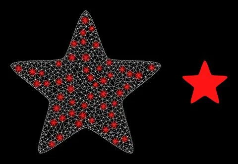 Red Star Icon - Wireframe Mesh with Constellation Nodes Illustrazione stock