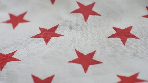 Red star pattern on closeup white fabric craftsmanship,  Sewing needlework Stock Footage 109408451