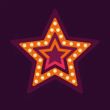 Red star retro marquee light frame flat illustration Stock Illustration