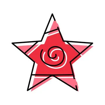 Red star shape with minimalist line art spiral 스톡 일러스트