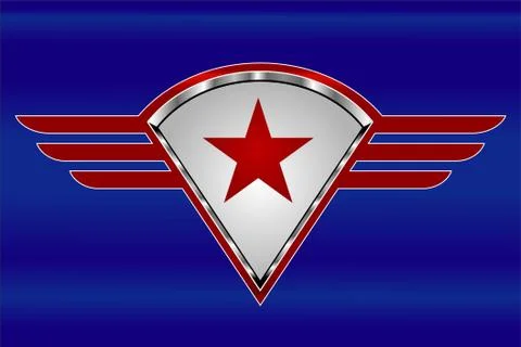 Red star on the winged shield. star and wings. Stock Illustration