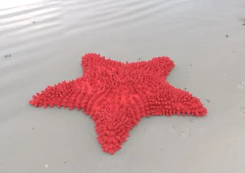 Red starfish on sandy beach 3d illustration Stock Illustration