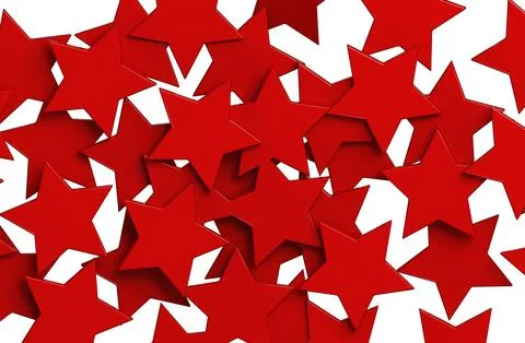 RED Stars pattern isolated on white background. 3D rendering. Illustrazione stock