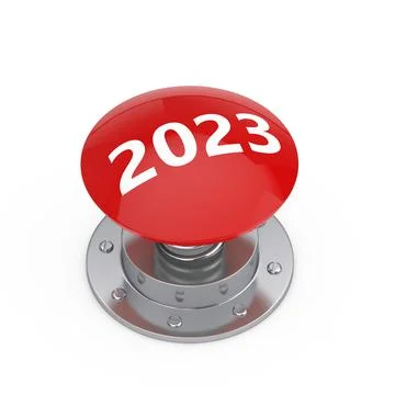 Red Start 2023 New Year Button. 3d Rendering Stock Illustration