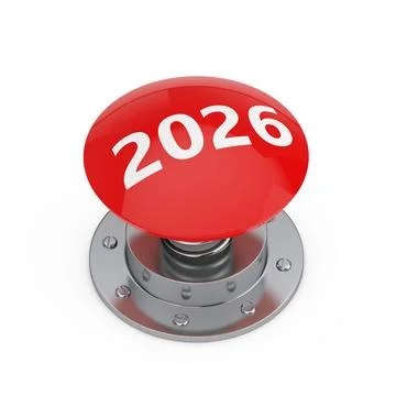 Red Start 2026 New Year Button. 3d Rendering Stock Illustration