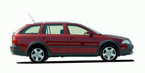 Red station wagon 库存照片