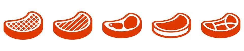 Red steak icon set Stock Illustration