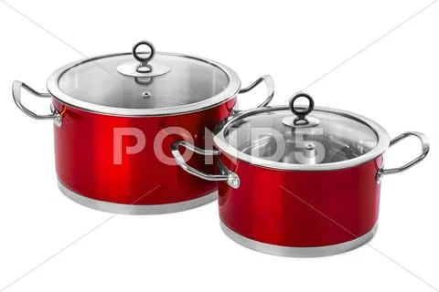 Red steel pans Stock Photos