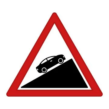 Red Steep Ascent Sign. Warning Road Sign. Car Going Up. Vector Icon Stock Illustration