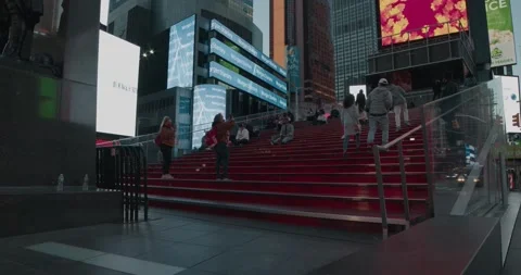 The Red Steps In Times Square - Timelapse (4K) Stock Footage 153096475