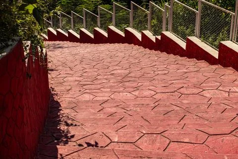 Red Steps in Tropical Mountain Forest of Bangladesh Stock Photos