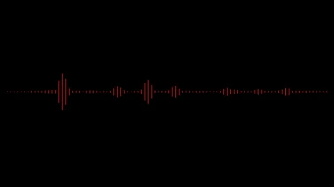 Red stereo graph of music record on black screen. Player audio sound wave Stock Footage 296021686