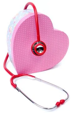 Red stethoscope with gift box shape heart Stock Photos