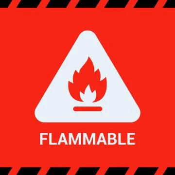 The red sticker is flammable. fire in a triangle. warning about the danger at Stock Illustration