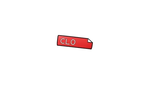 Red sticker style close label animation with folded corner. 4K 스톡 동영상 343265599