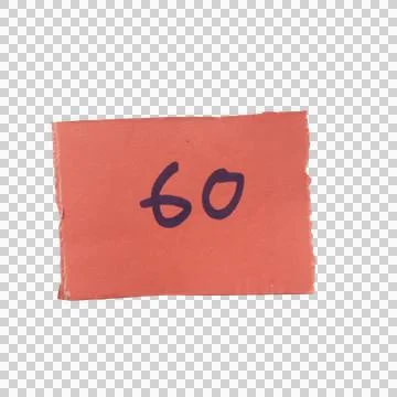 Red sticky note with the number sixty written in black marker on a transpar.. Фото