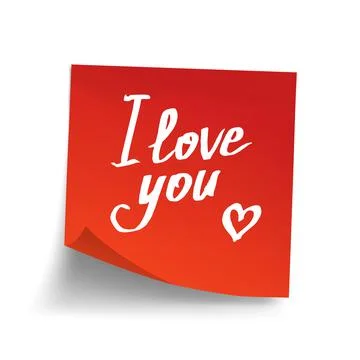 Red sticky note with text "I love you!". Vector illustration. Stock Illustration