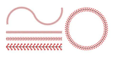 Red stitch or stitching of the baseball Isolated on white background. Vector Stock-Illustration