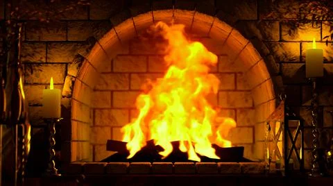 Red stone fireplace fire lighting - object 3D illustration Stock-Illustration