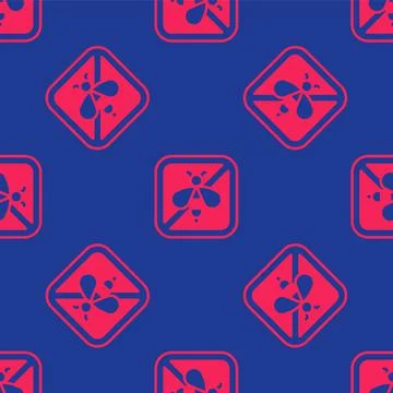Red Stop bee icon isolated seamless pattern on blue background. Sweet natural Stock Illustration
