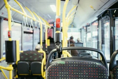 Red stop button in a bus, commuting, public transport Stop Button in a bus... Stock Photos