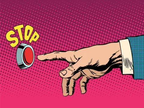 The red stop button hand presses Stock Illustration