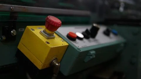 Red stop button for industrial process with another button 写真素材