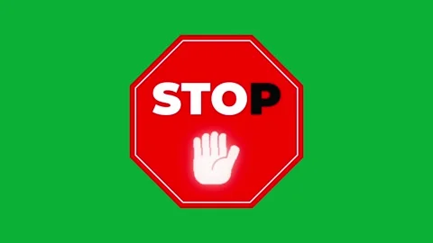 Red stop hand icon animation loop on green screen background Stock Footage 313832934