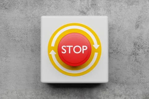 Red stop or panic push button on concrete wall background, emergency, securit Stock Illustration