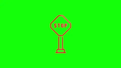 Red stop sign animation with neon effect on a green screen background Stock Footage 336476051