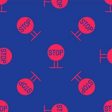 Red Stop sign icon isolated seamless pattern on blue background. Traffic Stock Illustration