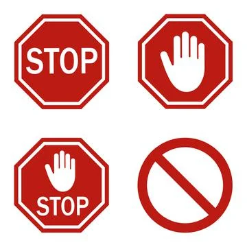 Red stop sign isolated on white background. Vector stop hand sign Stock Illustration